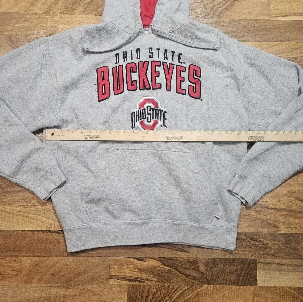 Ohio State Buckeyes Hoodie XL Gray Embroidered Spellout Red Hood Lining - Picture 4 of 7